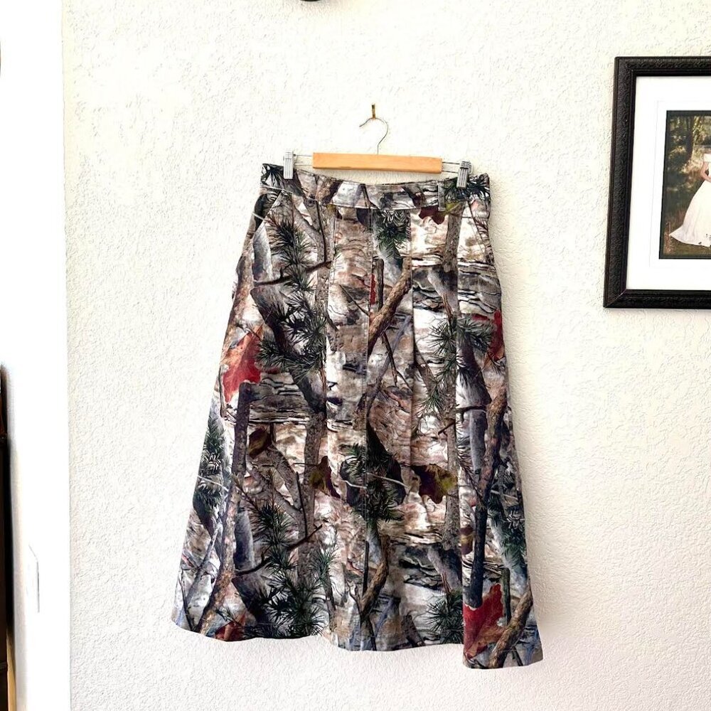 Basic Pleasure Mode Hunter Camo Denim Midi Skirt Front & Back Pockets - Picture 7 of 16